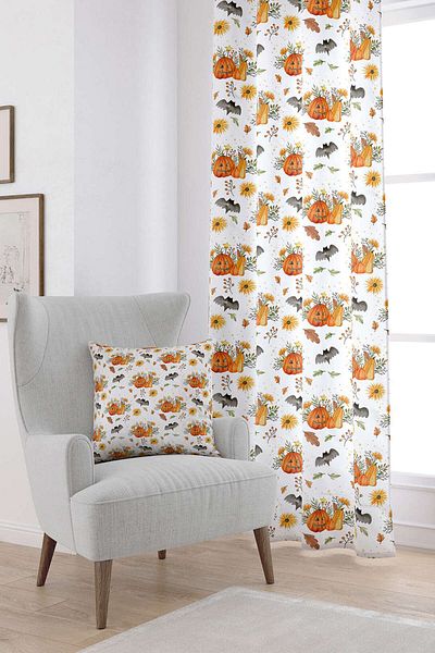 Cango Home Orange Halloween Pumpkin Patterned Digital Printed Curtain Cgh750-pr