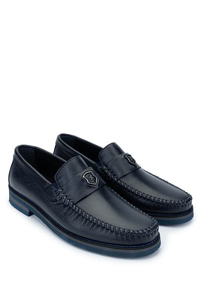 Tamer Tanca Men's Genuine Leather Navy Blue Loafers