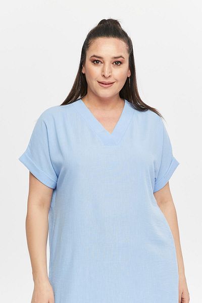 Ebsumu Women's Plus Size Button Detailed Linen Blue Dress