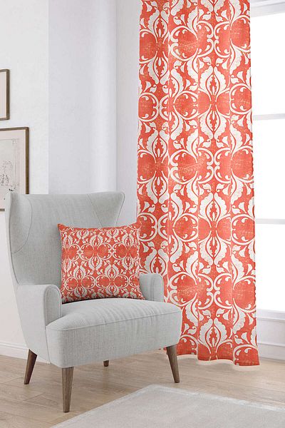 Cango Home Orange White Damask Patterned Digital Printed Curtain Otyk064-pr