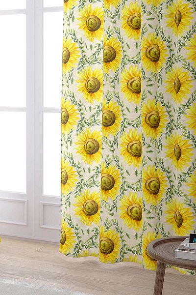 Cango Home Yellow Green Sunflower Patterned Digital Printed Curtain Cgh1110-pr