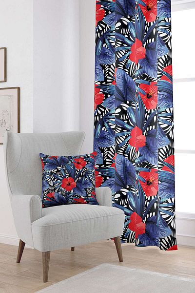 Cango Home Cortina imprimată digitală cu model de flori tropicale albastru roșu Otyk470-pr