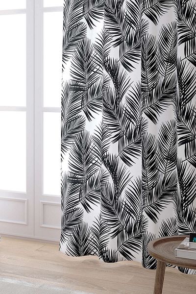 Cango Home Alb Negru Frunze Tropicale Model Digital Printed Cortina Cgh027-pr