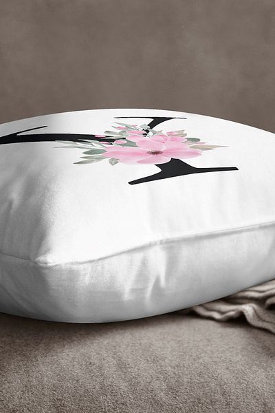 INSENSE HOME Husă de pernă din catifea Babyface, cu două fețe, cu litere florale roz - litera Y