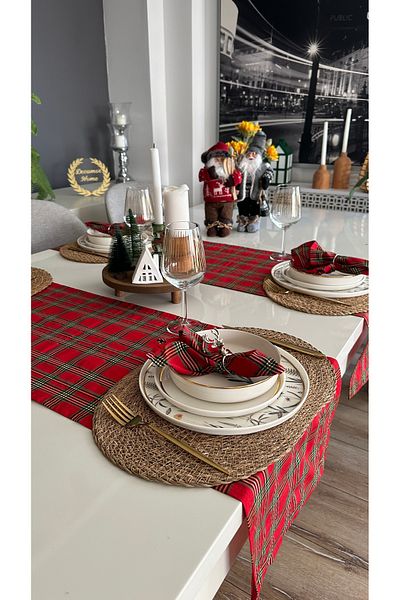 Decamor home Plaid Pattern Cotton Short Runner New Year Runner