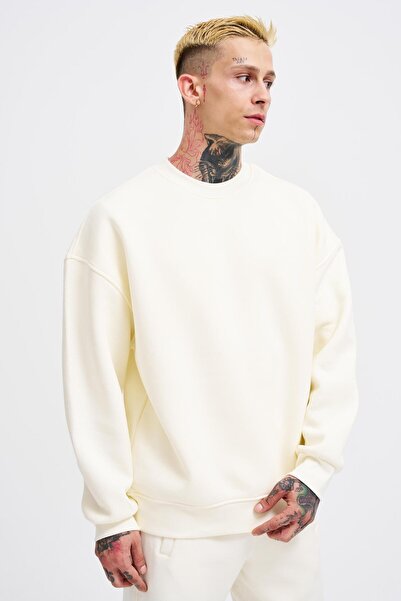 Machinist Мъжки суитшърт с кръгло деколте, голям размер, екрю