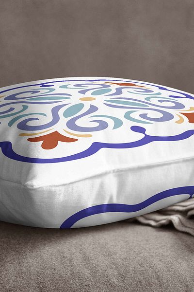 INSENSE HOME Βελούδινο Babyface Λευκό Μπλε Μοντέρνο Ethnic Πλακάκι με μοτίβο ψηφιακής εκτύπωσης Κάλυμμα μαξιλαριού ριχτάρι