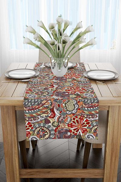 Cango Home Red Blue Tapestry Motif Pattern Digital Printed Runner Cgh1388-Rn