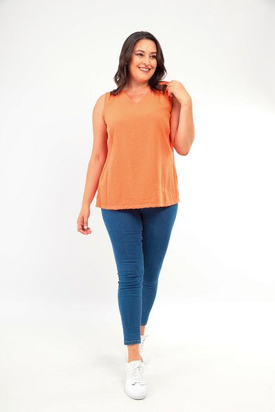 Trend42plus Plus Size V-Neck Slit Detailed Sleeveless Orange Blouse
