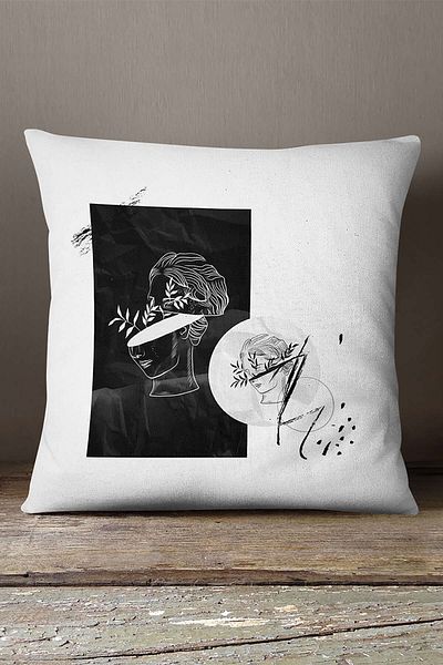 INSENSE HOME Velvet Babyface Alb Negru Modern Sculpture Figure Digital Printed Arunca Husa de Perna Cgh547