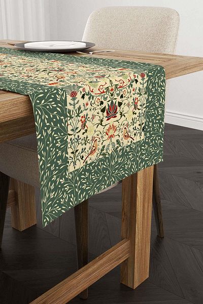 Cango Home Green Motif Flower Bird Patterned Digital Printed Runner Cgh1379-rn