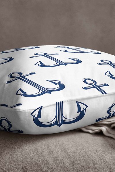 INSENSE HOME Husă de pernă din catifea Babyface, alb, bleumarin, cu model de ancoră - Cgh270