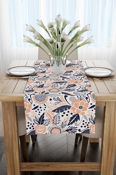 Cango Home Ροζ Navy Blue Flower μοτίβο ψηφιακής εκτύπωσης Runner Cgh601-rn