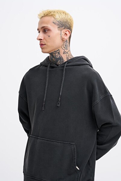 Machinist Мъжки черен суитшърт с качулка, изпран, стандартен размер