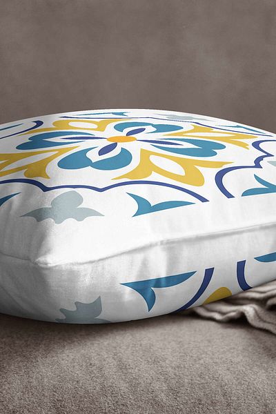 INSENSE HOME Βελούδινο Babyface Λευκό Μπλε Μοντέρνο Ethnic Πλακάκι με μοτίβο ψηφιακής εκτύπωσης Κάλυμμα μαξιλαριού ριχτάρι