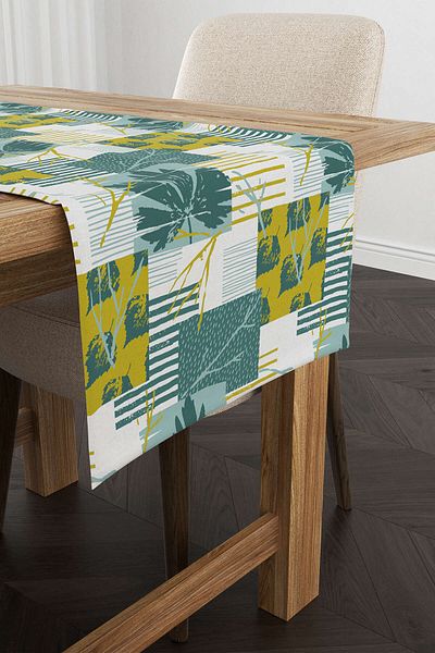Cango Home Albastru Verde Frunze Decorative Model Imprimate Digital Runner Cgh1198-rn