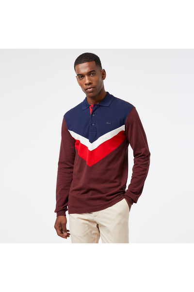 Lacoste Erkek Classic Fit Uzun Kollu Renk Bloklu Bordo Polo