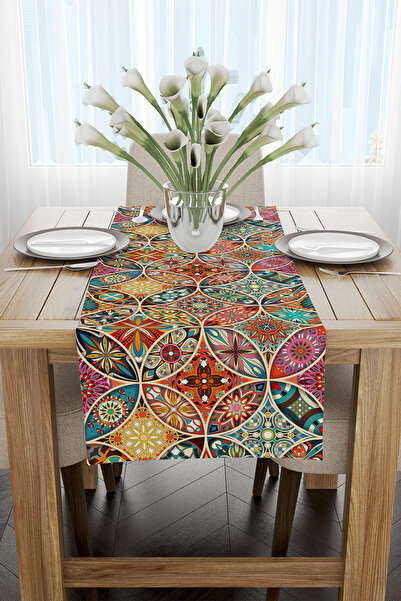 Cango Home Sarı Çok Renkli Retro Vintage Desenli Dijital Baskılı Runner - Otyk278-rn