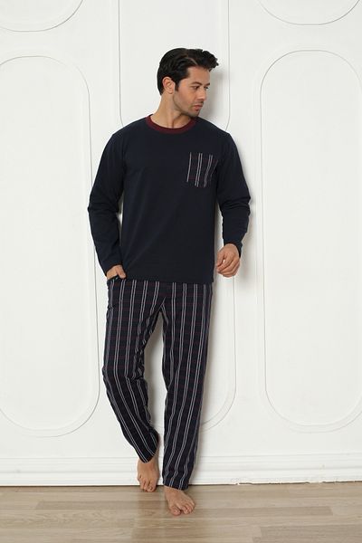 Ayans Pijama Σετ ανδρικών πιτζάμες με δύο κλωστές (ΧΑΛΥΚΟ) καρό με τσέπες