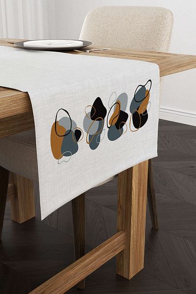 Cango Home Καφέ Navy Blue Μοντέρνο Αφηρημένο Μοτίβο Ψηφιακό Εκτυπωμένο Runner 4kmbs121-rn