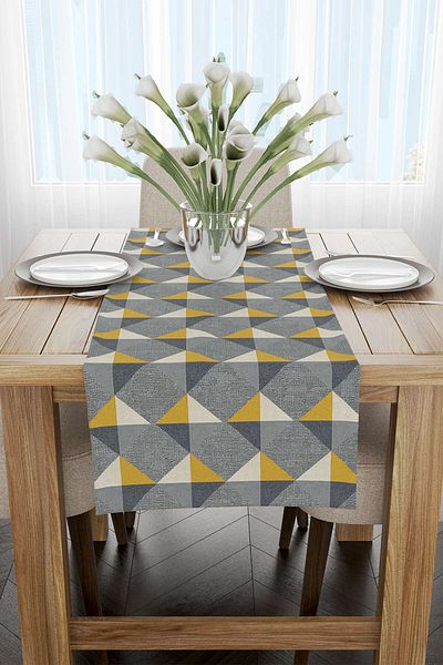 Cango Home Runner cu imprimare digitală cu model geometric decorativ galben gri - Ylms108-rn