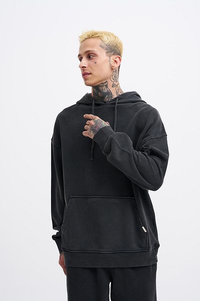 Machinist Ανδρικό φούτερ Basic Hooded Oversize που πλένεται μαύρο