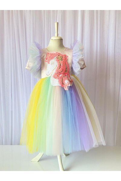 Gala Unicorn Colorful Sequin Girl's Dress
