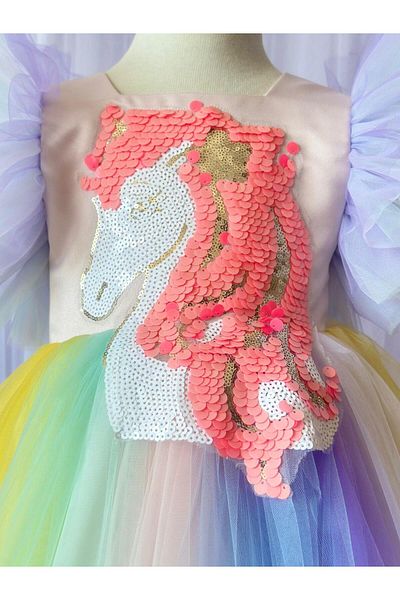 Gala Unicorn Colorful Sequin Girl's Dress