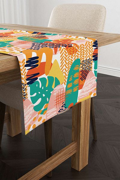 Cango Home Orange Green Tropical Geometric Patterned Digital Printed Runner Cgh1047-rn