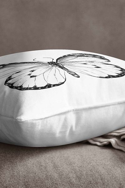 INSENSE HOME Husă de pernă catifea Babyface, albă, neagră, cu figurină de fluture - Cgh143
