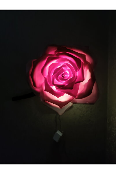 Kibele Sanat Ledli Dekoratif Büyük Duvar Çiçeği Kırmızı-Beyaz Gül Dalı, Kapı, Ofis, Mutfak, Bebek Odası Süsü