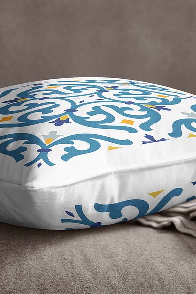 INSENSE HOME Βελούδινο Babyface Λευκό Μπλε Μοντέρνο Ethnic Πλακάκι με μοτίβο ψηφιακής εκτύπωσης Κάλυμμα μαξιλαριού ριχτάρι Cgh563