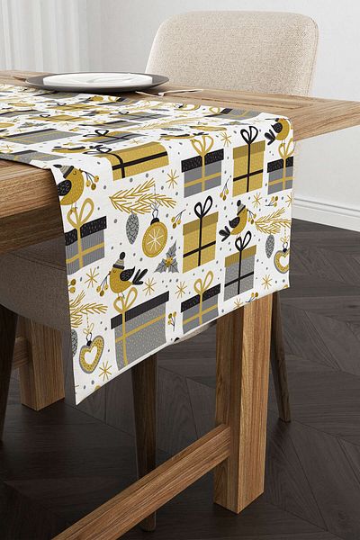 Cango Home Yellow Gray Christmas Themed Digital Printed Runner Cgh841-rn