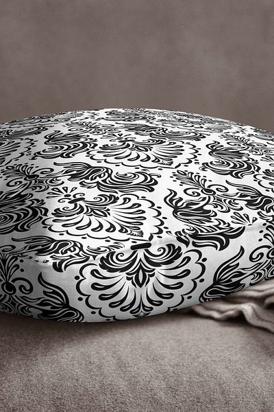 INSENSE HOME Husă de pernă din catifea Babyface, alb-negru, etnică, cu model damasc - Cgh343