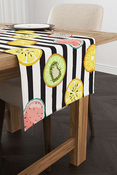 Cango Home Runner cu imprimare digitală cu model de fructe alb galben - Oytyk934-rn