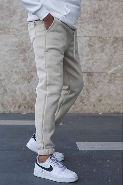 Madmext Pantaloni de trening pentru bărbați, de bază, bej, ridicați, 5482