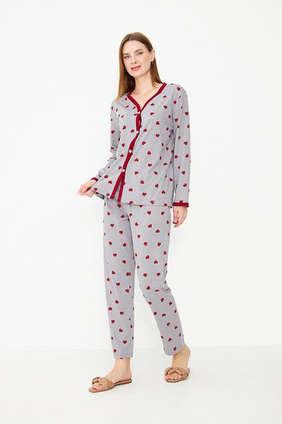 CrazyShopping Women's V-Neck Buttoned Long Sleeve Pajamas Set
