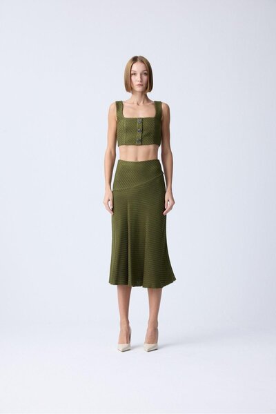 rue Воланова хакі міді твітова спідниця