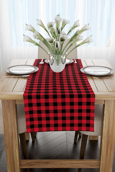 Cango Home Red Black Christmas Themed Digital Printed Runner Cgh800-rn
