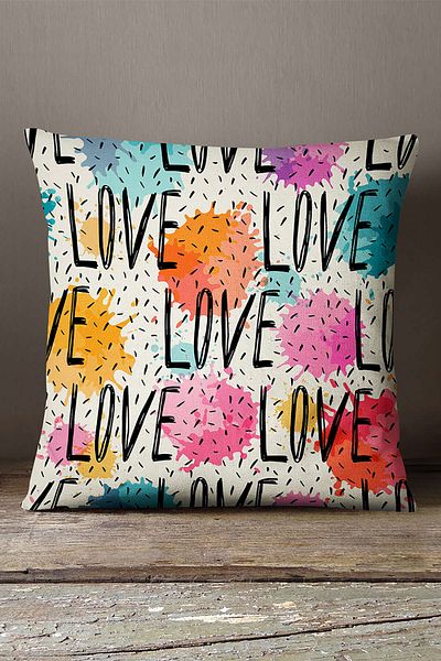 INSENSE HOME Husă de pernă Velvet Babyface, albă, multicoloră, scrisă cu dragoste - Cgh068