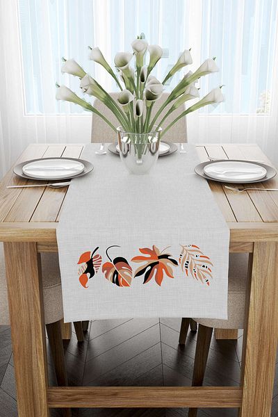 Cango Home Orange Black Decorative Modern Leaf Pattern Digital Printed Runner 4kmbs123-rn