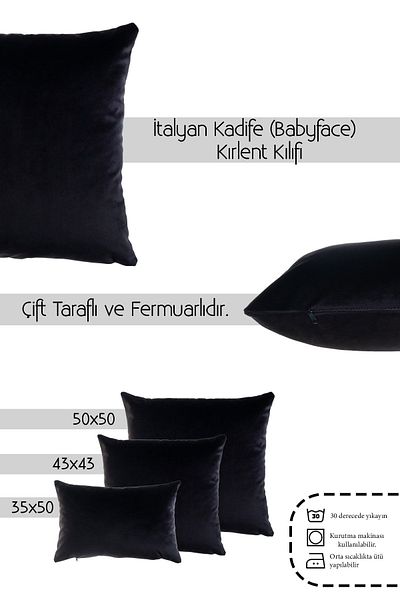INSENSE HOME Husă de pernă cu două fețe din catifea neagră (babyface).