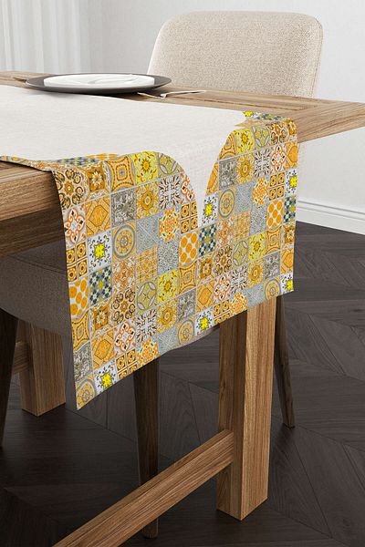 Cango Home Yellow Gray Ramadan Themed Decorative Patterned Digital Printed Runner Cgh1330-rn