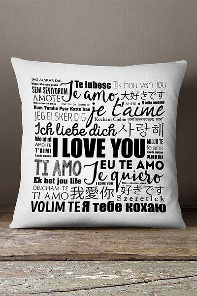 INSENSE HOME Velvet Babyface Alb Negru Imprimare digitală Husă de pernă cu I Love You Written - Cgh416