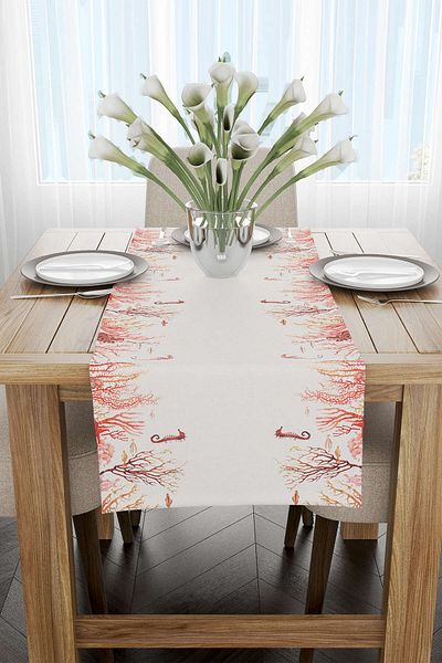 Cango Home Κρεμ κόκκινο Marine μοτίβο ψηφιακής εκτύπωσης Runner Cgh1247-rn