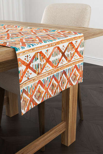 Cango Home Runner cu model etnic alb portocaliu - Cgh264-rn