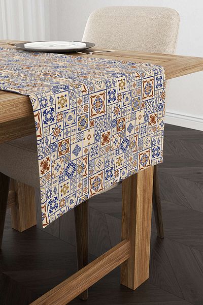 Cango Home Καφέ Μπλε Ethnic Πλακάκι με μοτίβο ψηφιακής εκτύπωσης Runner Cgh611-rn