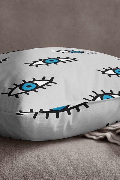 INSENSE HOME Husă de pernă din catifea Babyface, gri, cu model de ochi albaștri - Cgh247