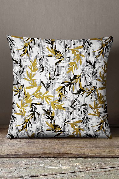 INSENSE HOME Velvet Babyface, galben negru, frunze tropicale, model, imprimare digitală, husă de pernă - Cgh500