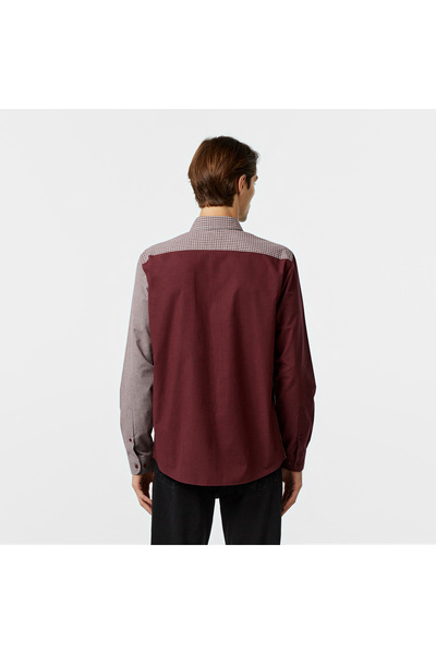 Lacoste Erkek Relaxed Fit Düğmeli Yaka Ekose Bordo Gömlek